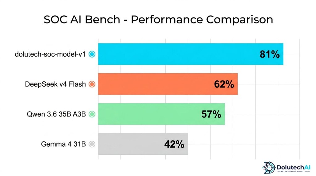 SOC AI Bench — Dolutech SOC Model V1 at 81% vs DeepSeek, Qwen, and Gemma