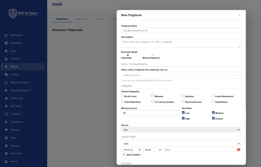 SOC AI Agent SOAR playbook configuration
